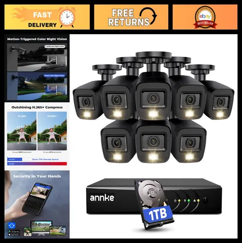 3K Lite Wired Security Camera System, 8x 2MP Cameras, 1TB HDD, AI Detection, Col