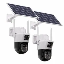 2PCS Wifi Wireless Solar Security Camera Outdoor Pan/Tilt Home Dual-Lens