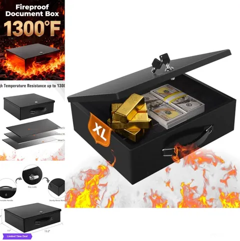 Fireproof Document Box Locking Key Safe Large 13.2 Inch Steel Filing Passport