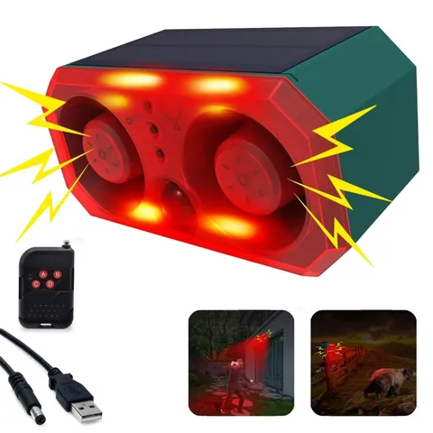 Solar Outdoor Motion Detector Sensor Alarm, Personalize Recording Siren & Str...