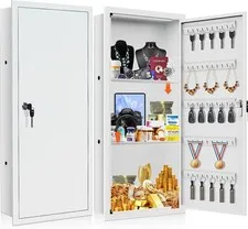 White In Wall Safe Lockable Hidden Safe Box Removable Shelf & Hooks for Jewelry