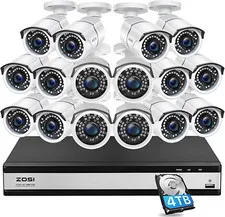 ZOSI H.265+ 16CH DVR 1080p Security Camera  CCTV System 120 Night Vision 4TB HDD