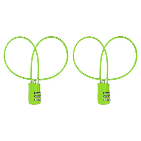 2 Pcs 3 Digit Luggage Cable Combination Lock with 20" Long Cable, Green
