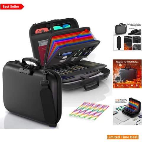 Hard-Shell Portable Fireproof File Organizer with Combination Lock, 15 Liters
