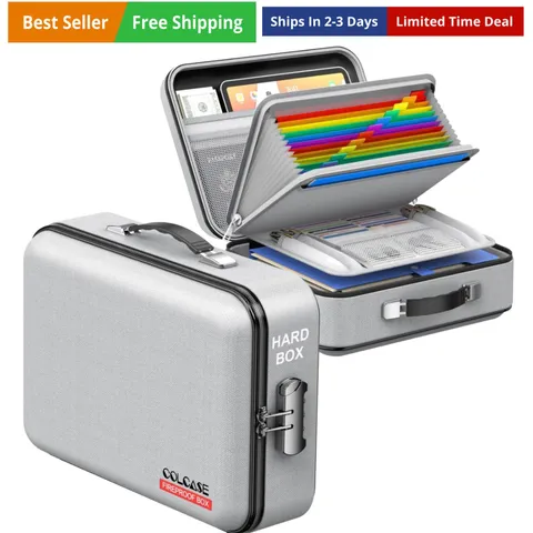 Fireproof Document Box, Hard Case Fireproof File Organizer with Lock Hard-She...