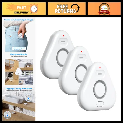 3 Pack Water Leak Detectors - Adjustable 0-120dB Alarm, IP66 Waterproof Sensor f
