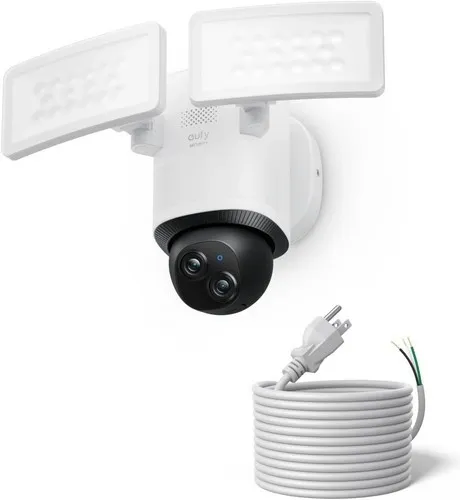 eufy Security Floodlight Cam E340 w/AC cable 3K PTZ Dual Camera Dual-Band Wi-Fi