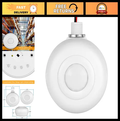 High Bay PIR Motion Sensor for Ceiling - Line Voltage Occupancy Detector, White