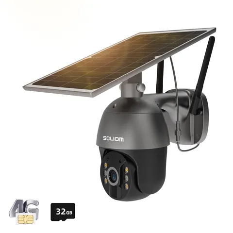 S600 3G/4G LTE Solar Powered Cellular Security Camera Wireless Outdoor, Pan T...