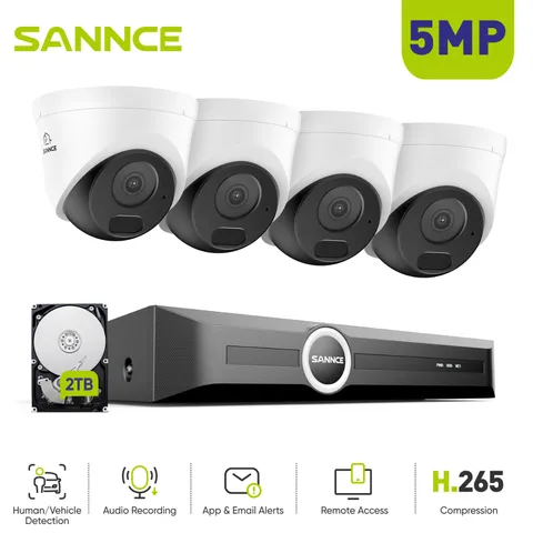 SANNCE 8CH NVR 5MP AI POE Security Camera System Audio Recording Outdoor IR 2TB