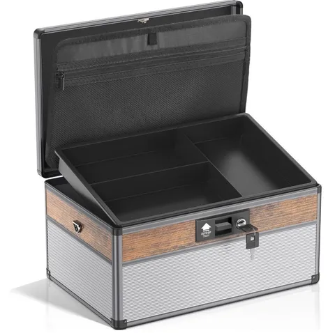 Portable Locking Cash Box Safe w/ Key Lock & Handle, 2 Keys, 16x10x7.5"