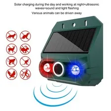 Solar Motion Sensor Alarm Animal Repeller With Strobe Light 129dB Siren 4