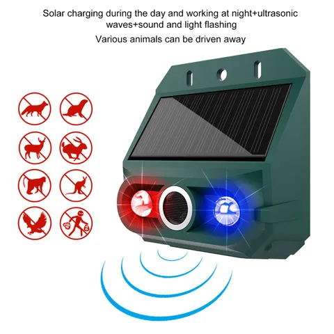 Solar Motion Sensor Alarm Animal Repeller With Strobe Light 129dB Siren 4