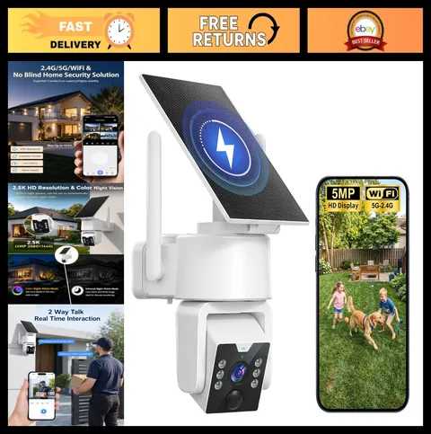 Wireless Outdoor Security Camera 5G WiFi, Solar-Powered, Night Vision, Motion De