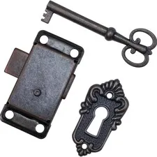 Antique Bronze Cabinet Lock with Keys, 2.09" x 1.06" Vintage Furniture Door L