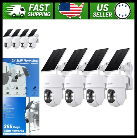 Cinnado 2K Wireless Outdoor Security Cameras 4-Pack Solar Battery Powered