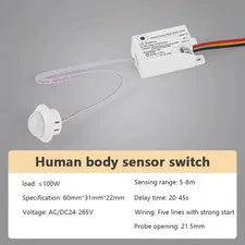 AC/DC24V-265V PIR Infrared Body Motion Sensor Switch Auto LED Lamp Control Delay