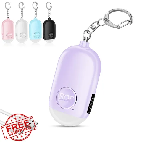 Hion Purple Personal Safety Alarm Keychain 130dB LED Flashlight