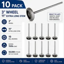 Garage Door Rollers 3″ Wheel 11" Extra Long Stem 10 Ball Bearing 150lbs (10pcs)