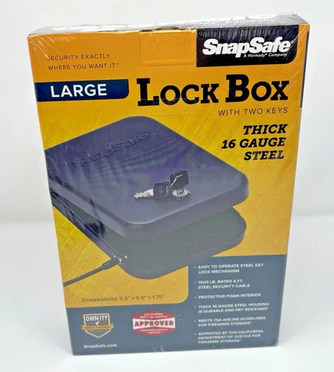 SnapSafe Lock Box W/2 Keys -Large-9.5"X6.5"x1.75"-Thick 16 Gauge Steel-New