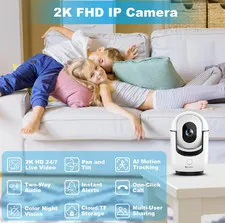 2K Pan/Tilt Security Camera, WiFi Indoor Cameras for Home Security 2 pack,