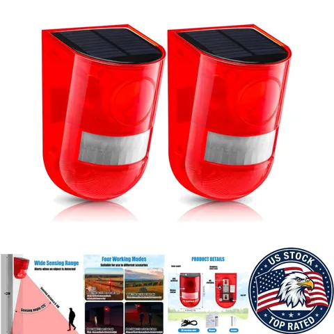 129dB Solar Sound and Light Alarm - Waterproof Motion Detector for Home & Farm