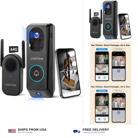 JAIOTlink 2K Dual Lens Video Doorbell Camera Wireless with Chime, 64GB SD Car...