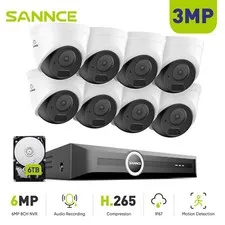 SANNCE 8CH 6MP NVR 3MP POE Audio Recording Security Camera System IP67 IR Night