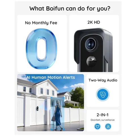Night Vision Video Doorbell Camera, 2K Resolution, 166° View