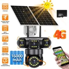 4G 4-Lens Solar Battery Powered Security Camera Surveillance Camera System+32GB