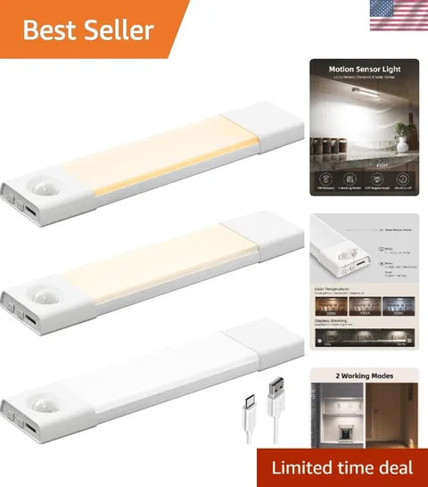 LED Under Cabinet Motion Sensor Lights - 3 Pack, 8" Dimmable & Rechargeable