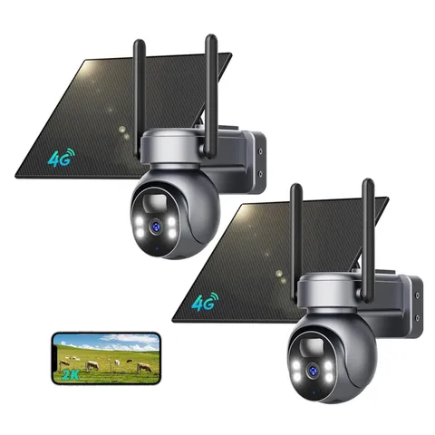 4G LTE Cellular Solar Security Camera Wireless Outdoor 2 Pack No WiFi Needed