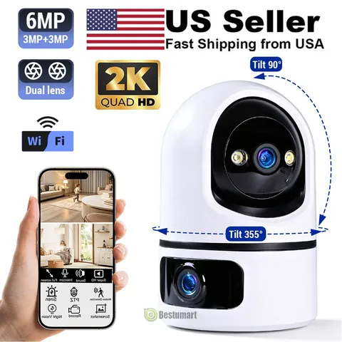 2K Dual Lens 6MP WiFi Security Camera Zoom Home Night Vision PTZ FUD Audio Cam