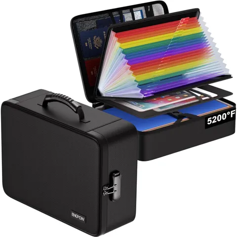 Fireproof Accordion File Organizer with 25 Colorful Slots & Combination Lock