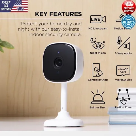 1080 P Smart Indoor Security Camera WiFi Voice Control Night Vision 2 Pack White