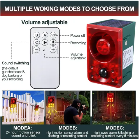 Solar Motion Sensor Animal Deterrent Alarm 130dB