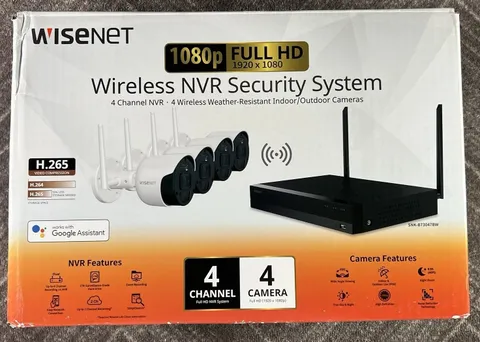 Wisenet NVR Security System SNK-B73047BW 1TB HD, 4 Bullet Cameras 1080p S2 NEW