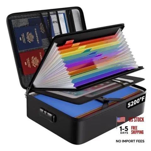Fireproof File Organizer Bag with 13 Colorful Black 13 Pockets,colorful