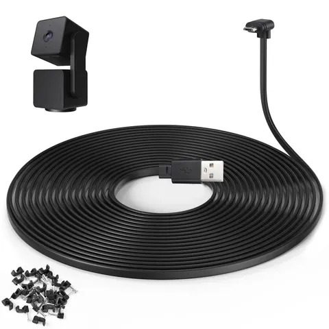 Extension Cable for WYZE Cam Pan V3 - 60ft L-Shaped Flat Power Cord, Black +1.0