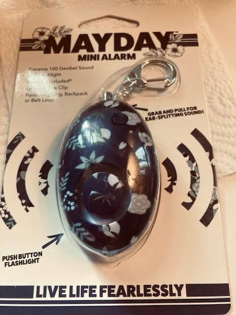 NEW MayDay Mini Alarm Emergency Personal Safety 100 Decibels LED Keyring Blue