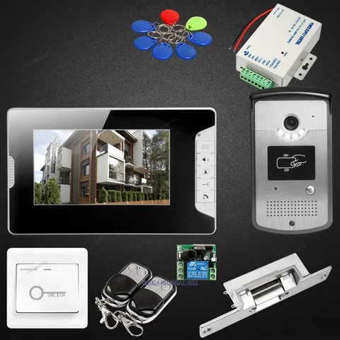 7inch Wired Video Door Phone Intercom System Electric Strike Lock Set Included