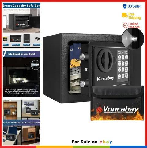 Security Safe Box 0.23 Cubic Feet Digital Keypad with Sensor Light Fireproof