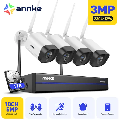 ANNKE 5MP 8CH NVR 1TB Wireless 3MP Two Way Audio Security Camera System Outdoor