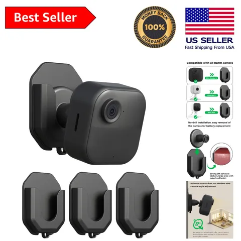 Sleek Black 3 Pack Wall Mounts for Blink Cameras - No Drill, Wire Management