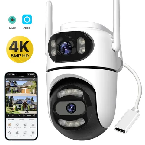 8MP 4K WiFi PTZ Camera - Dual Lens, Dual Screen, iCsee App