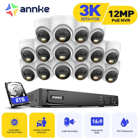 ANNKE 8CH 16CH 12MP NVR 5MP Audio POE Security Camera System Outdoor Color Night
