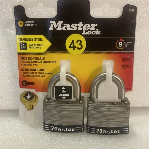 MasterLock Outdoor Padlock with Key, 1 in. Wide, 2 Pack NEW Stainless Steel