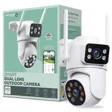 Merkury Smart Outdoor Camera 1080p - Dual Lens Pan-Tilt Security Cam, White(1-P)