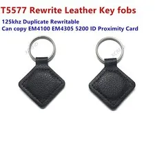2pcs T5577 Rewrite Writable Key Tag Leather RFID Copy Keyfob EM4100 EM4305
