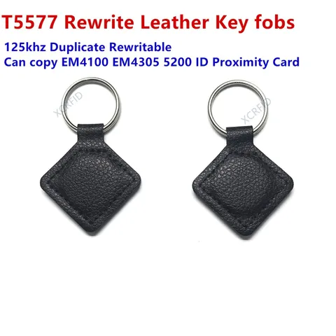 2pcs T5577 Rewrite Writable Key Tag Leather RFID Copy Keyfob EM4100 EM4305